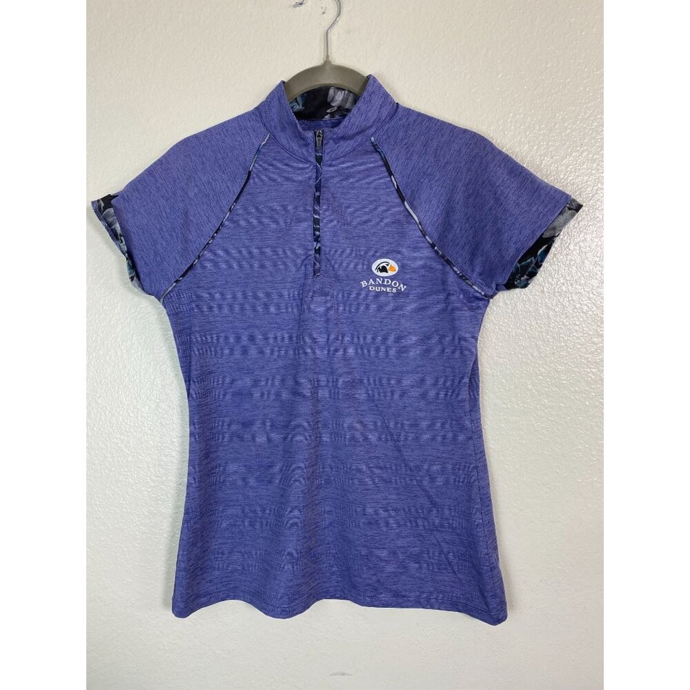 Bandon Dunes Antigua Purple Golf Shirt Top Womens XS Quarter Zip Short sleeve